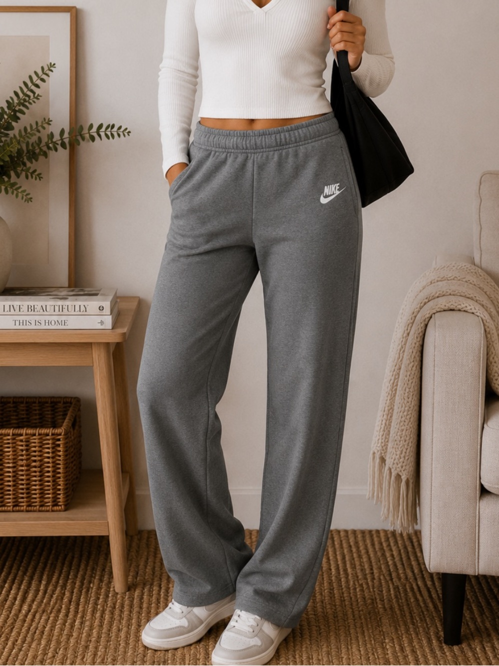 Nike Charcoal Gray Jogger Pants with White Swoosh